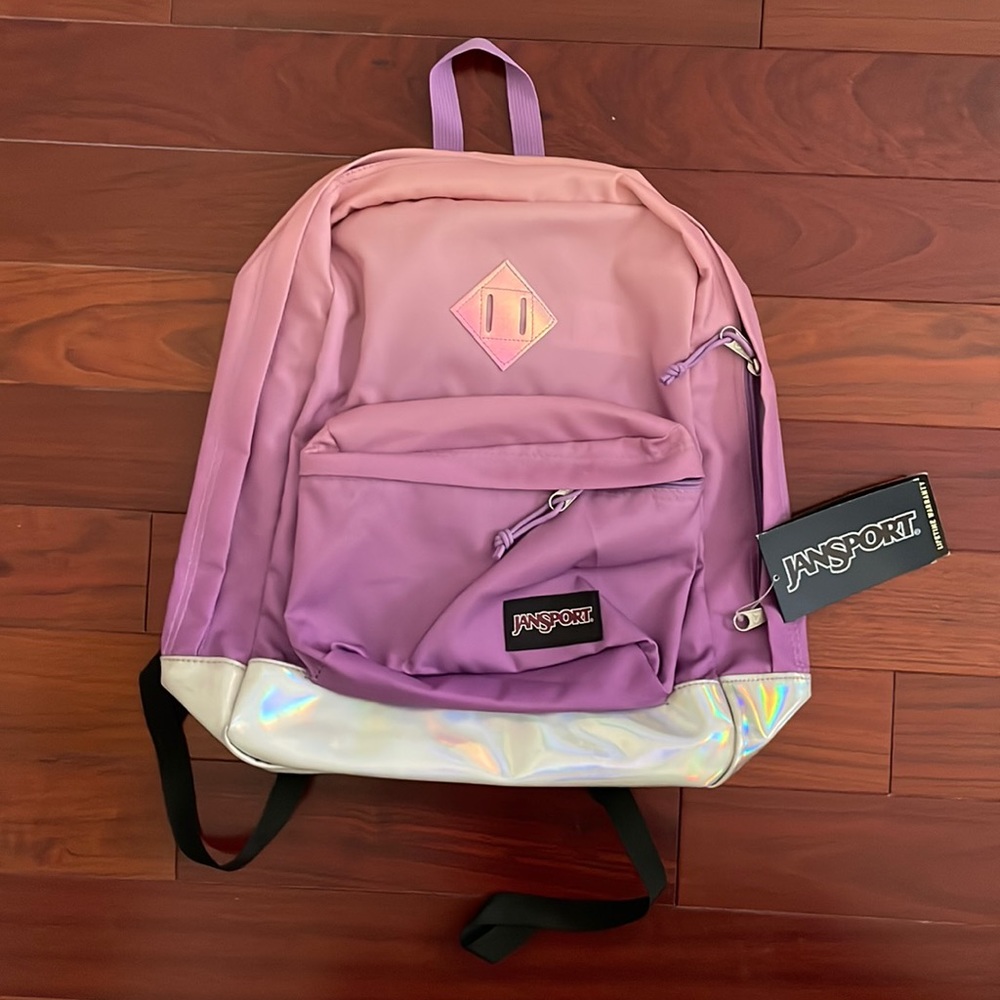 Jansport backpack: purple “iridescent suns” NEW